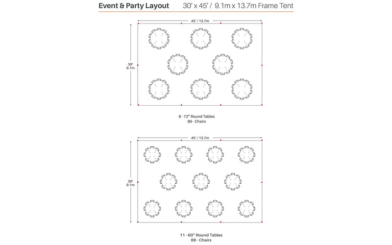 30x45 framed tent with circle tables